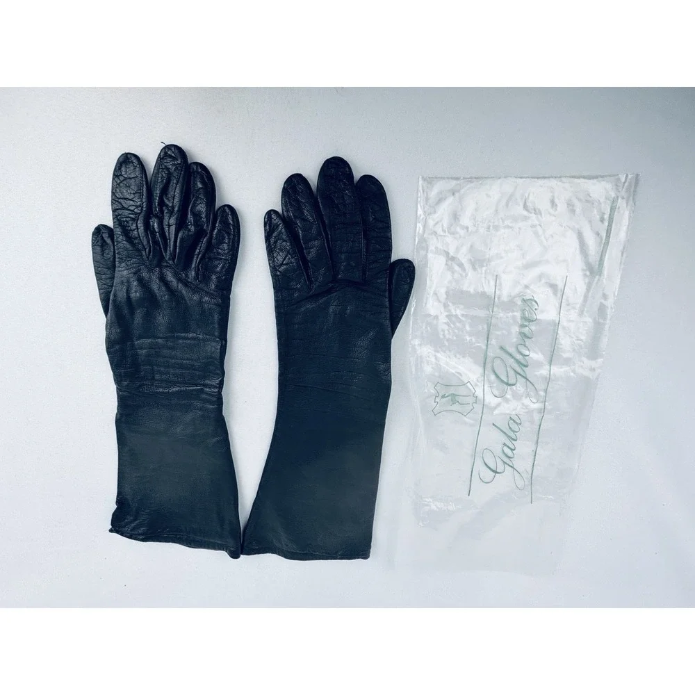 Vintage‎ Black Leather Gloves Size 7 Silk lined Gala opera classy chic Germany